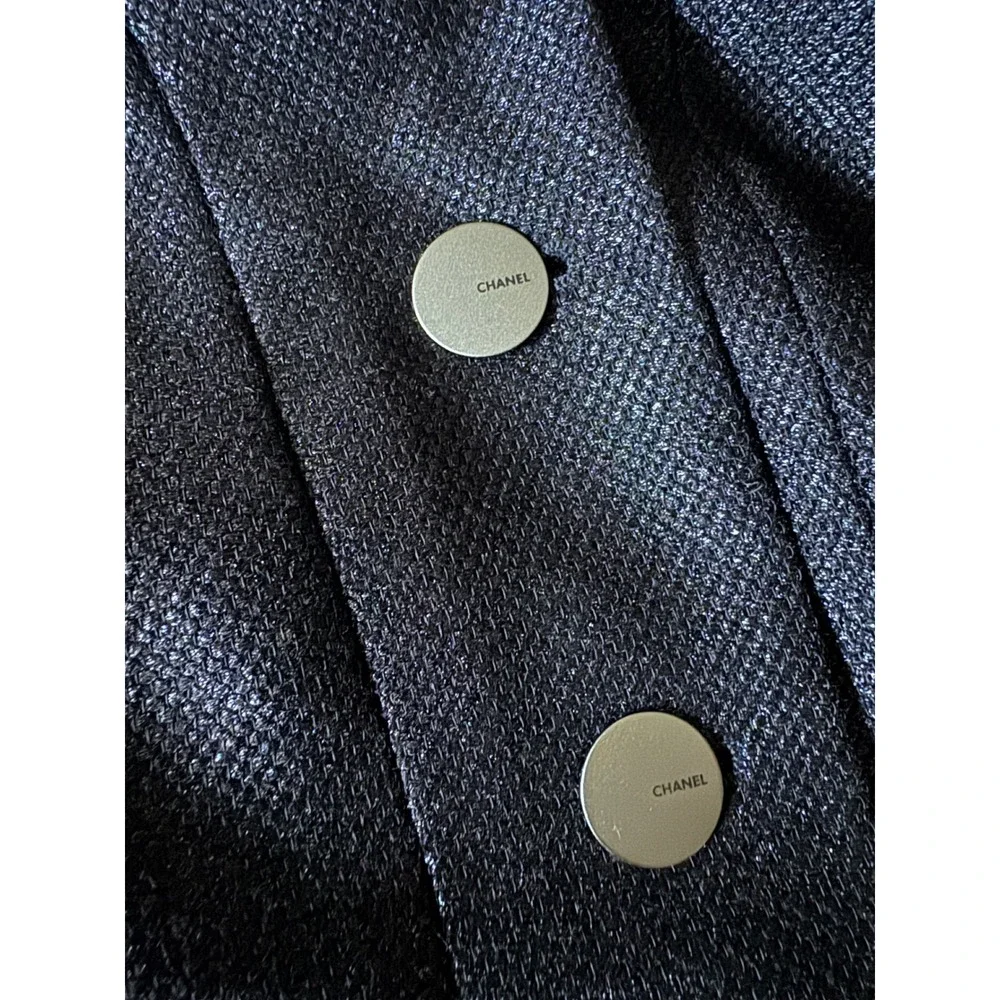 Chanel Vintage 99A Black Wool‎ Blend Long Coat Silk Lined CC Buttons Size 40